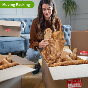 JARLINK Honeycomb Packing Paper, 15"x 131' Bubble Packing Wrap for Packing/Shipping/Moving, Eco-Friendly Bubble Packing Paper Wrapping Roll, Recyclable Moving Supplies With 20 Fragile Sticker Labels