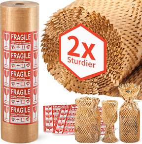 JARLINK Honeycomb Packing Paper, 15"x 131' Bubble Packing Wrap for Packing/Shipping/Moving, Eco-Friendly Bubble Packing Paper Wrapping Roll, Recyclable Moving Supplies With 20 Fragile Sticker Labels