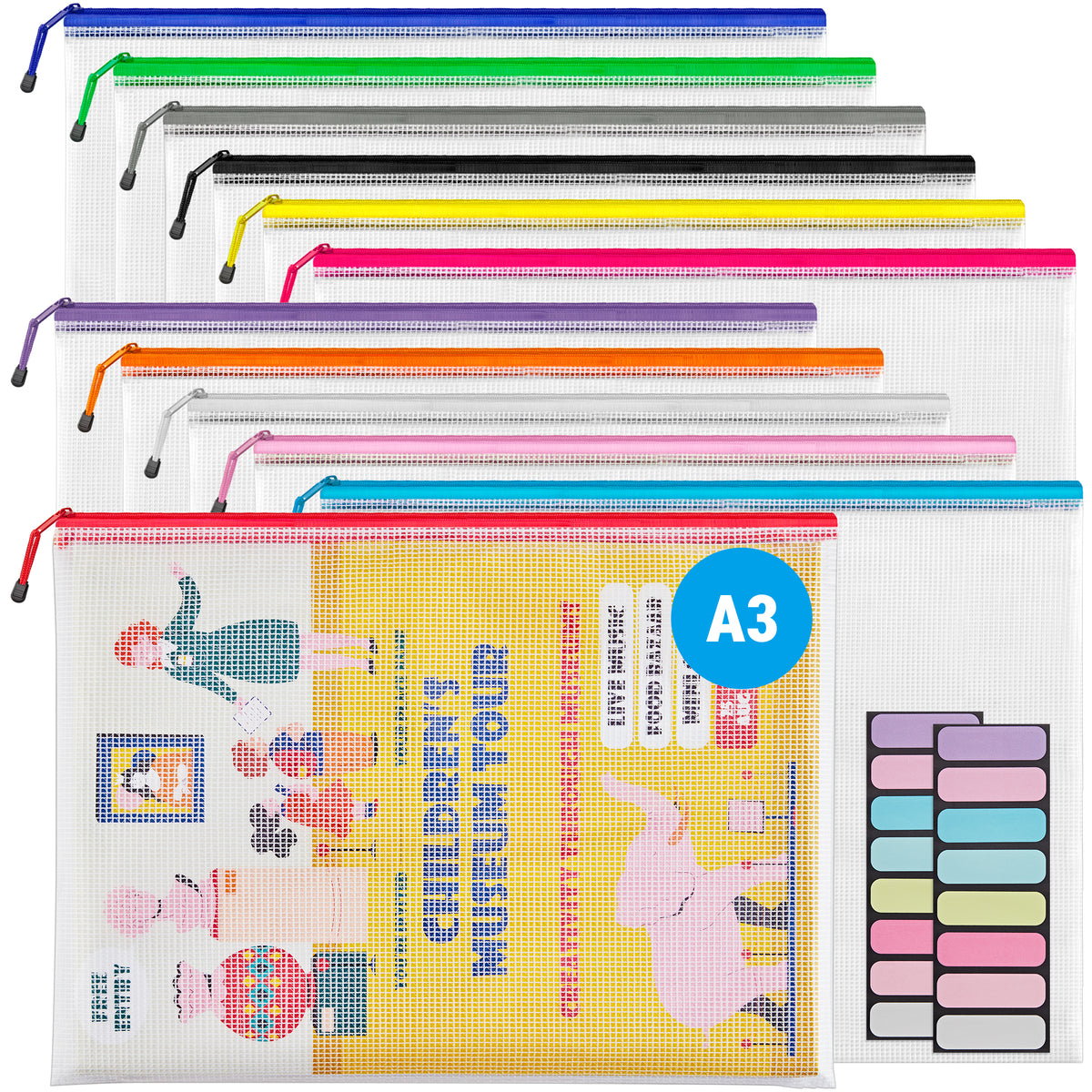 JARLINK A3 Mesh Zipper Pouch, Extra Large Waterproof File Bags