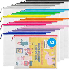 JARLINK A3 Mesh Zipper Pouch, Extra Large Waterproof File Bags