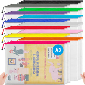 JARLINK A3 Mesh Zipper Pouch, Extra Large Waterproof File Bags