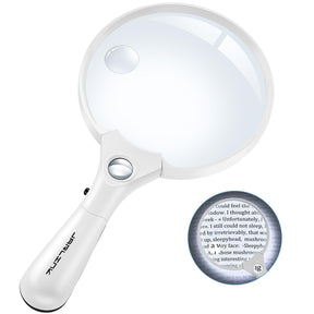 JARLINK Large Magnifying Glass with Light, 10X 20X 45X Illuminated Handheld Magnifier with 3 LED Lights for Seniors Reading, Inspection Coins Jewelry, Exploring