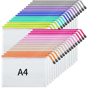JARLINK 10 Pcs A3 Mesh Zipper Document Pouch, 10 Colors, Waterproof Plastic File Pouches for Organizing School and Office Supplies, Cosmetics, Travel Accessories