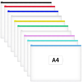 JARLINK 10pcs Poly Zip Envelopes, 10 Colors, A4 Letter Size Plastic Files Zipper Folders, Reusable Pencil Bags for School, Office, Travel Storage Supplies