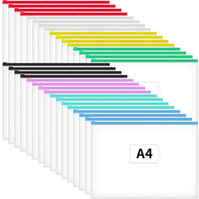 JARLINK 24pcs Poly Zip Envelopes, 8 Colors, A4 Letter Size Plastic Files Zipper Folders, Reusable Pencil Bags for School, Office, Travel Storage Supplies