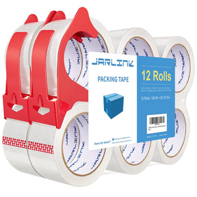 JARLINK 3 Rolls Clear Packing Tape with Dispenser, Heavy Duty Packaging Tape Refills for Shipping Packaging Mailing, 2.7mil Thick, 1.88 inches Wide, 55 Yards Per Roll, 165 Total Yards
