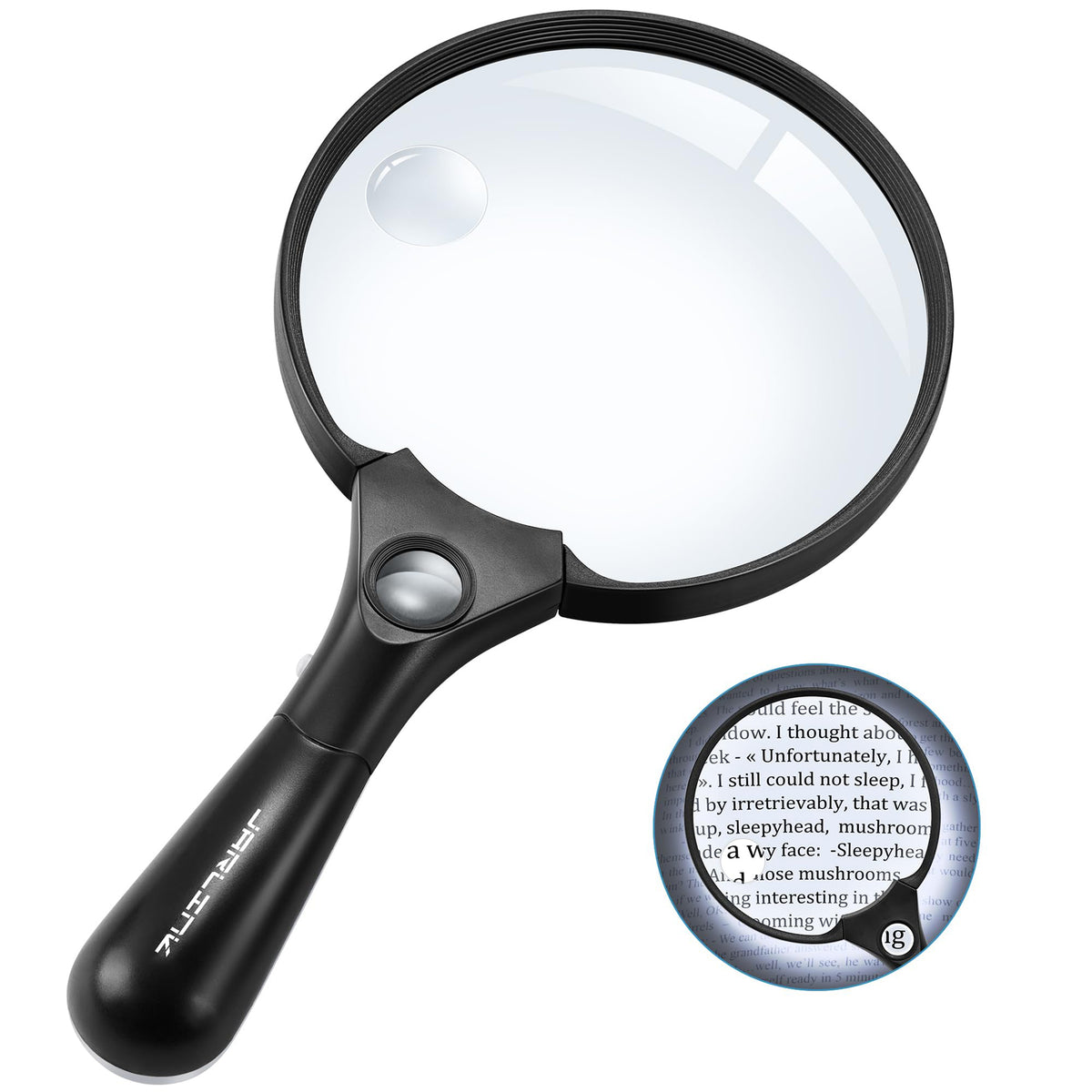 JARLINK Large Magnifying Glass with Light, 10X 20X 45X Illuminated Handheld Magnifier with 3 LED Lights for Seniors Reading, Inspection Coins Jewelry, Exploring