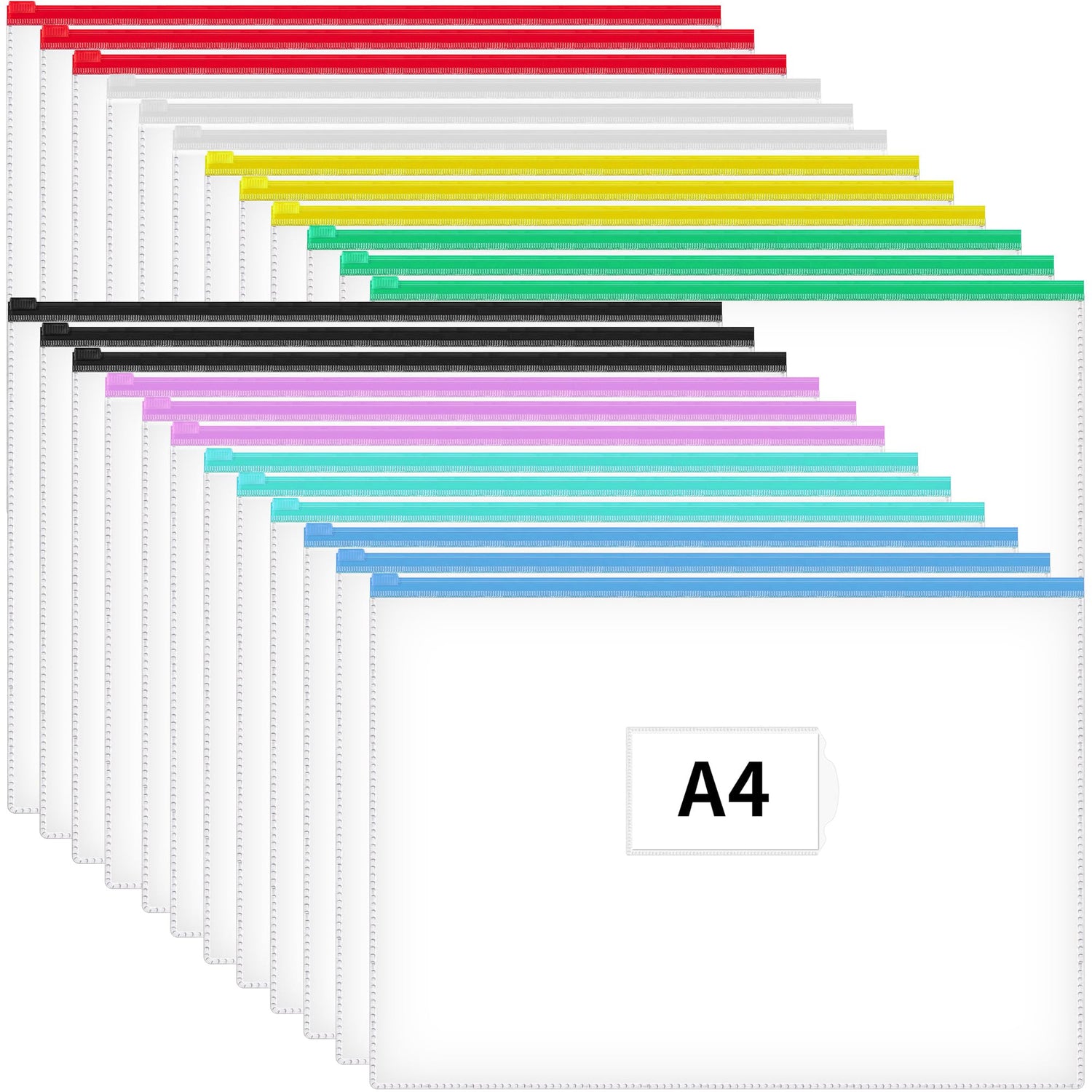 Poly Zip Notebook JARLINK 24pcs Poly Zip Envelopes, 8 Colors, A4 Letter Size Plastic Fil