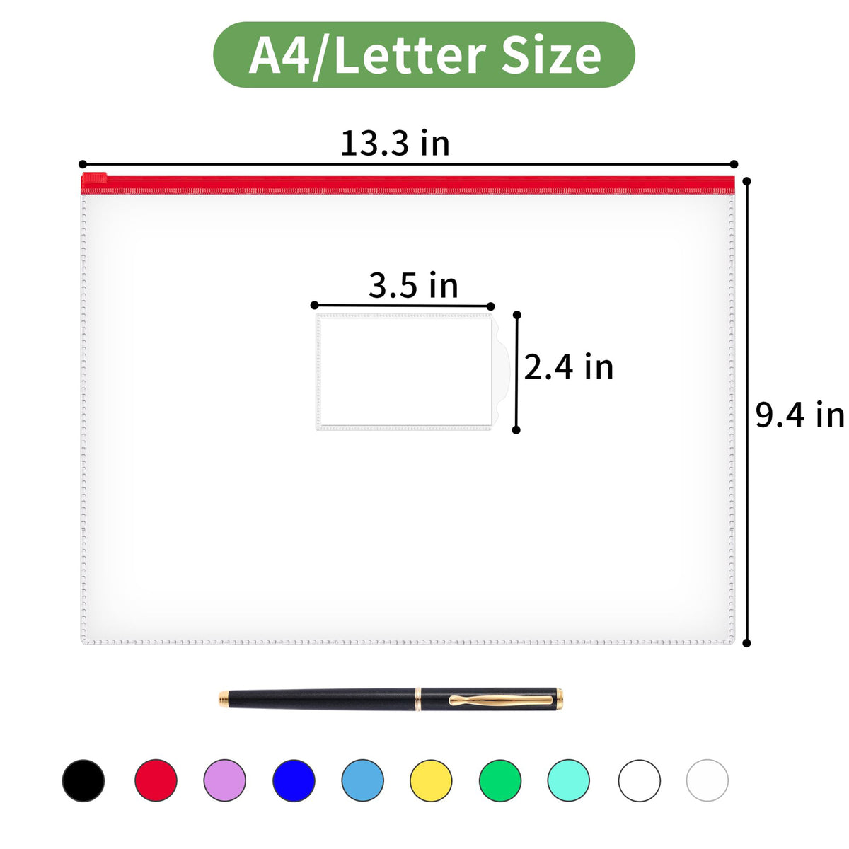 JARLINK 10pcs Poly Zip Envelopes, 10 Colors, A4 Letter Size Plastic Files Zipper Folders, Reusable Pencil Bags for School, Office, Travel Storage Supplies