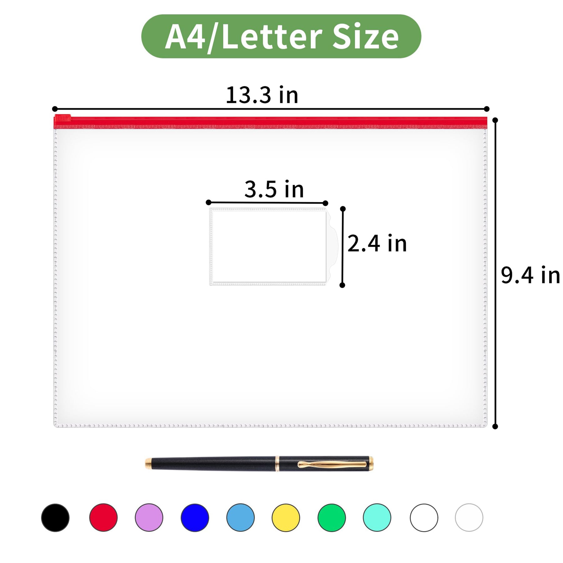 JARLINK 10pcs Poly Zip Envelopes, 10 Colors, A4 Letter Size Plastic Fi