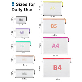 JARLINK 24pcs Mesh Zipper Pouch 12 Colors, 8 Sizes Waterproof Zipper Bags for Board Games Storage, Organization Pouches for School Supplies, Office Appliances, Cosmetics, and Travel Accessories