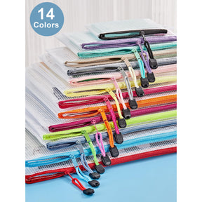 JARLINK 24pcs Mesh Zipper Pouch 12 Colors, 8 Sizes Waterproof Zipper Bags for Board Games Storage, Organization Pouches for School Supplies, Office Appliances, Cosmetics, and Travel Accessories