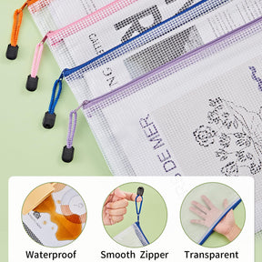 JARLINK 10 Pcs A3 Mesh Zipper Document Pouch, 10 Colors, Waterproof Plastic File Pouches for Organizing School and Office Supplies, Cosmetics, Travel Accessories