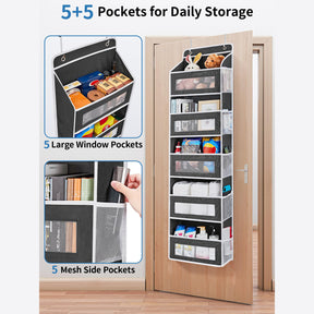 JARLINK Over The Door Organizer Storage, 5 Shelf Hanging Door Organizer with 5 Large Capacity Pockets, Anti Tilt 44 lb Load Behind Door Organizer for Bedroom, Bathroom, Pantry, Nursery