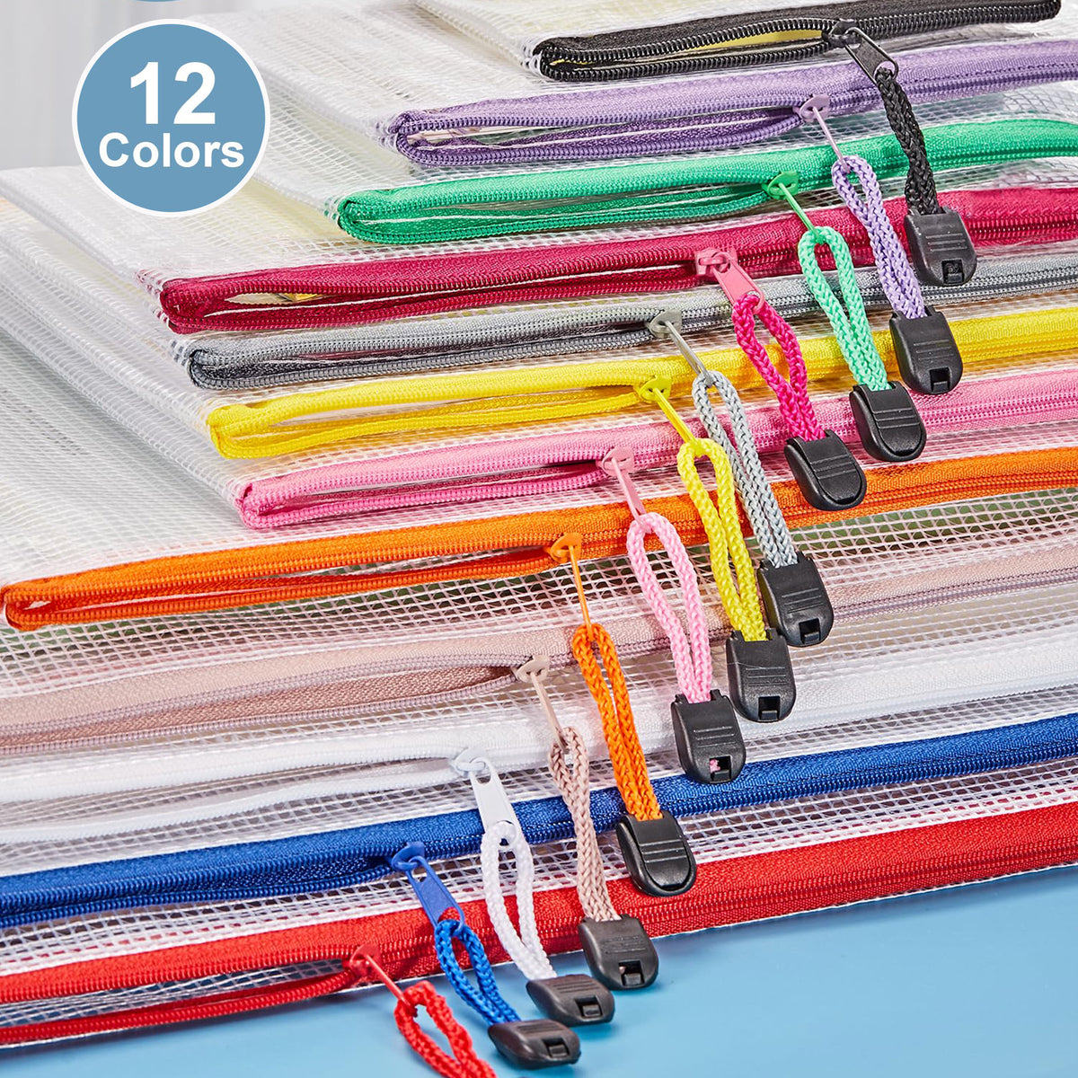 JARLINK 24pcs Mesh Zipper Pouch 12 Colors, 8 Sizes Waterproof Zipper B