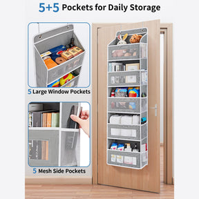 JARLINK Over The Door Organizer Storage, 5 Shelf Hanging Door Organizer with 5 Large Capacity Pockets, Anti Tilt 44 lb Load Behind Door Organizer for Bedroom, Bathroom, Pantry, Nursery