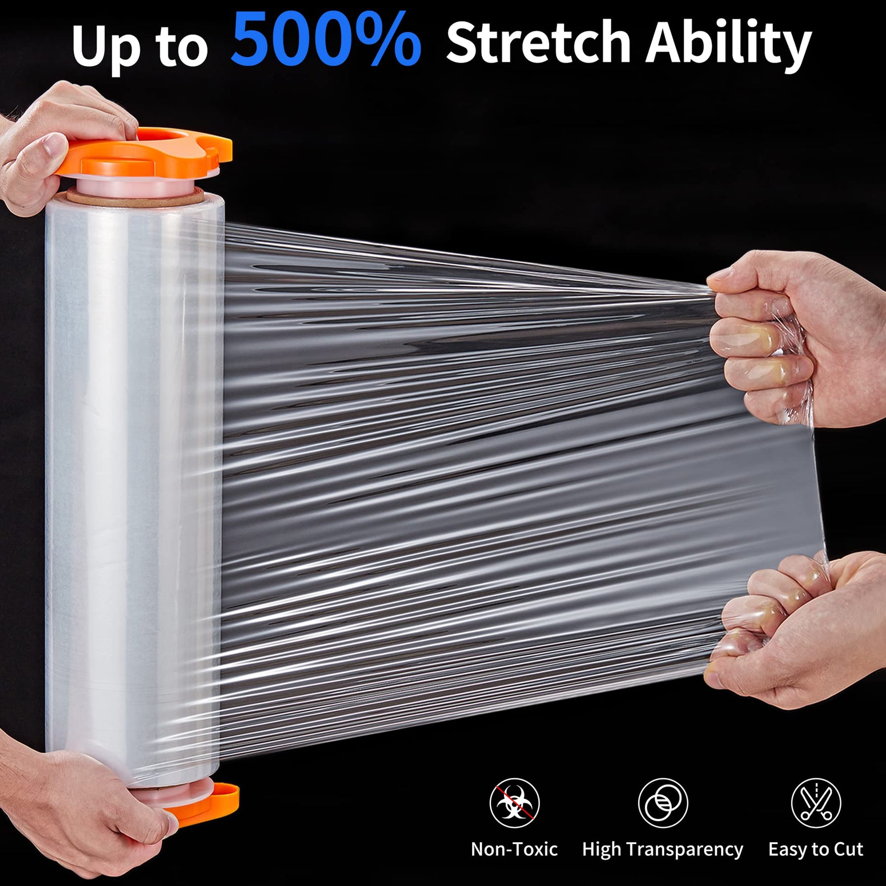JARLINK 2 Pack Shrink Wrap Roll 500% Stretch, 15'' Stretch Wrap 1000ft, Clear Plastic Wrap with Handles for Pallet Wrapping, Moving, Packing, and Shipping, 60 Gauge Industrial Strength
