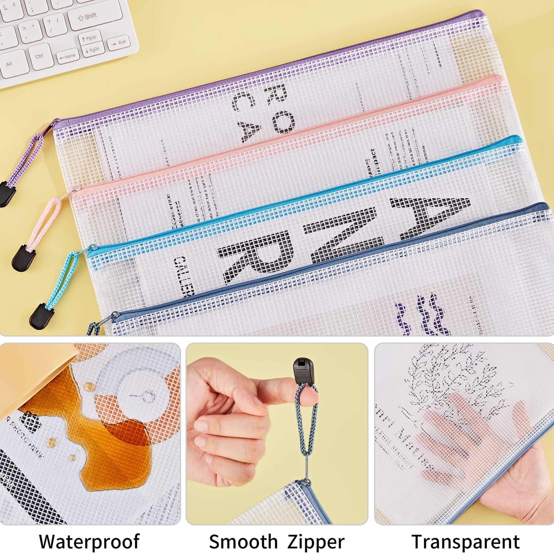 JARLINK 18 Pack 8 Sizes Mesh Pouch, 9 Colors, Waterproof Zipper File Bags  Document Multipurpose Travel Bags for Office Supplies Cosmetics Travel