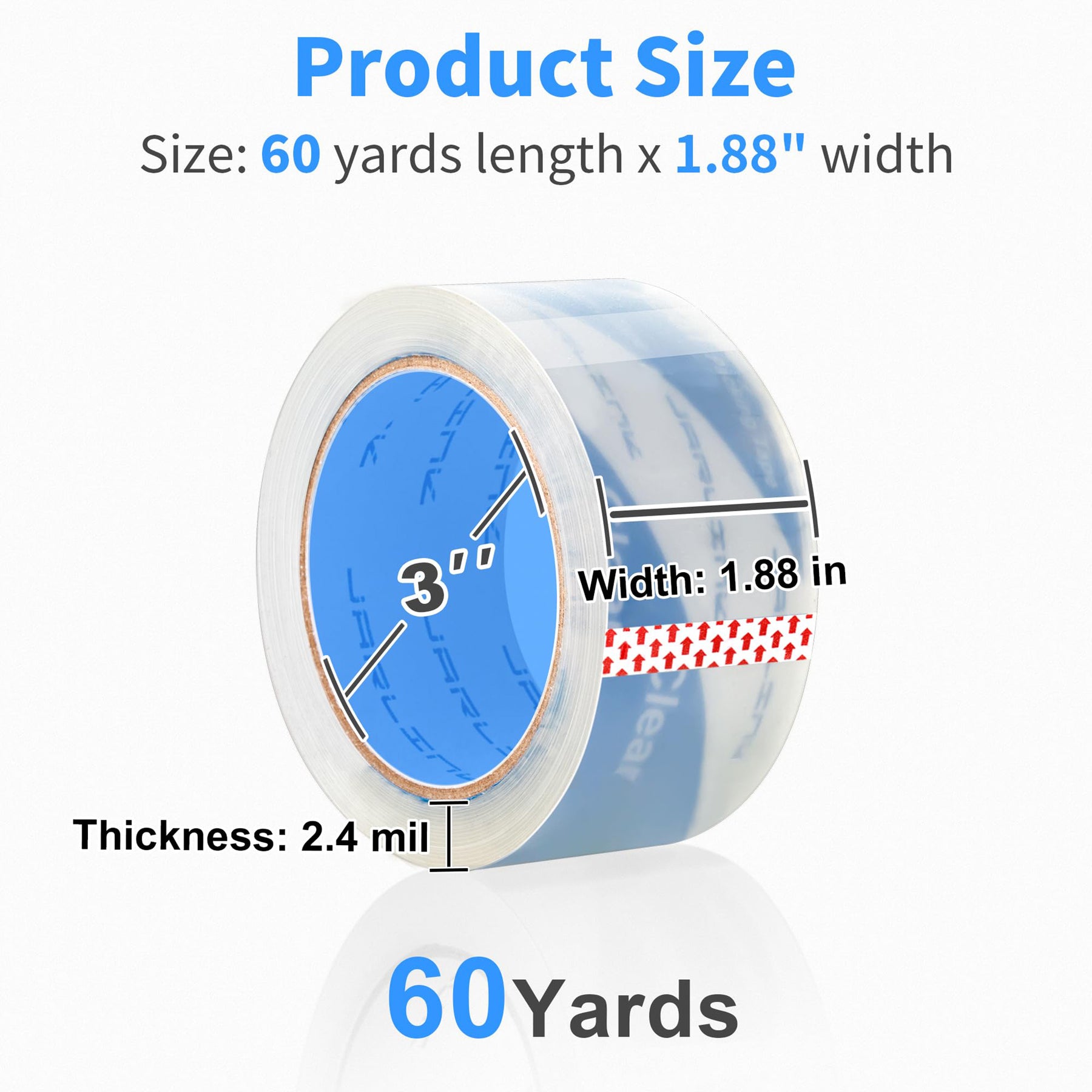 JARLINK No Noise Clear Quiet Packing Tape, Heavy Duty Packaging Tape for Shipping Packaging Moving Sealing, 2.4mil Thick, 1.88 inches Wide, 60 Yards Per Roll