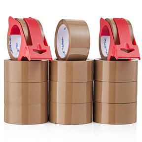 JARLINK 6 Rolls Brown Packing Tape with Dispenser, Heavy Duty Packaging Tape Refills for Shipping Packaging Mailing, 2.6mil Thick, 1.88 inches Wide, 60 Yards Per Roll, 360 Total Yards