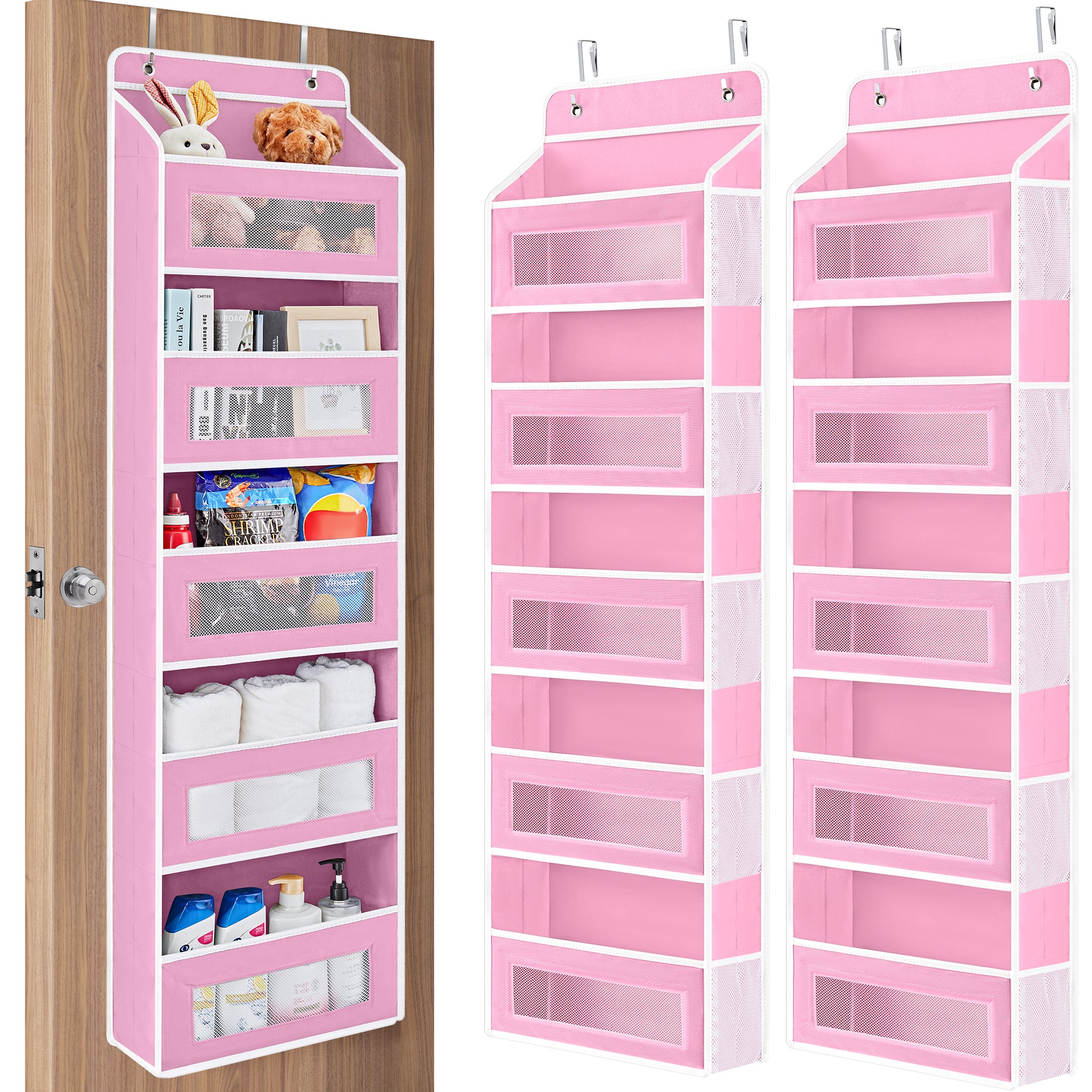 JARLINK Over The Door Organizer Storage, 5 Shelf Hanging Door Organizer with 5 Large Capacity Pockets, Anti Tilt 44 lb Load Behind Door Organizer for Bedroom, Bathroom, Pantry, Nursery
