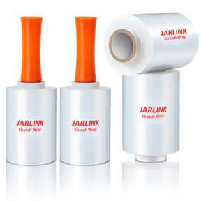 JARLINK 4 Pack Plastic Film Roll with Plastic Handles, 60 Gauge Thick, 5" x 1000ft Plastic Pallet Film, Industrial Strength Stretch up to 500% Stretch for Moving, Packing, Wrapping, and Shipping