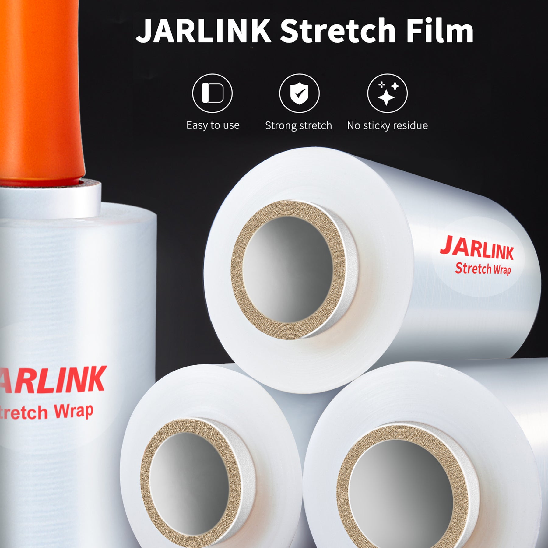 JARLINK 4 Pack Plastic Film Roll with Plastic Handles, 60 Gauge Thick, 5" x 1000ft Plastic Pallet Film, Industrial Strength Stretch up to 500% Stretch for Moving, Packing, Wrapping, and Shipping