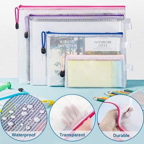 JARLINK 24pcs Mesh Zipper Pouch 12 Colors, 8 Sizes Waterproof Zipper Bags for Board Games Storage, Organization Pouches for School Supplies, Office Appliances, Cosmetics, and Travel Accessories