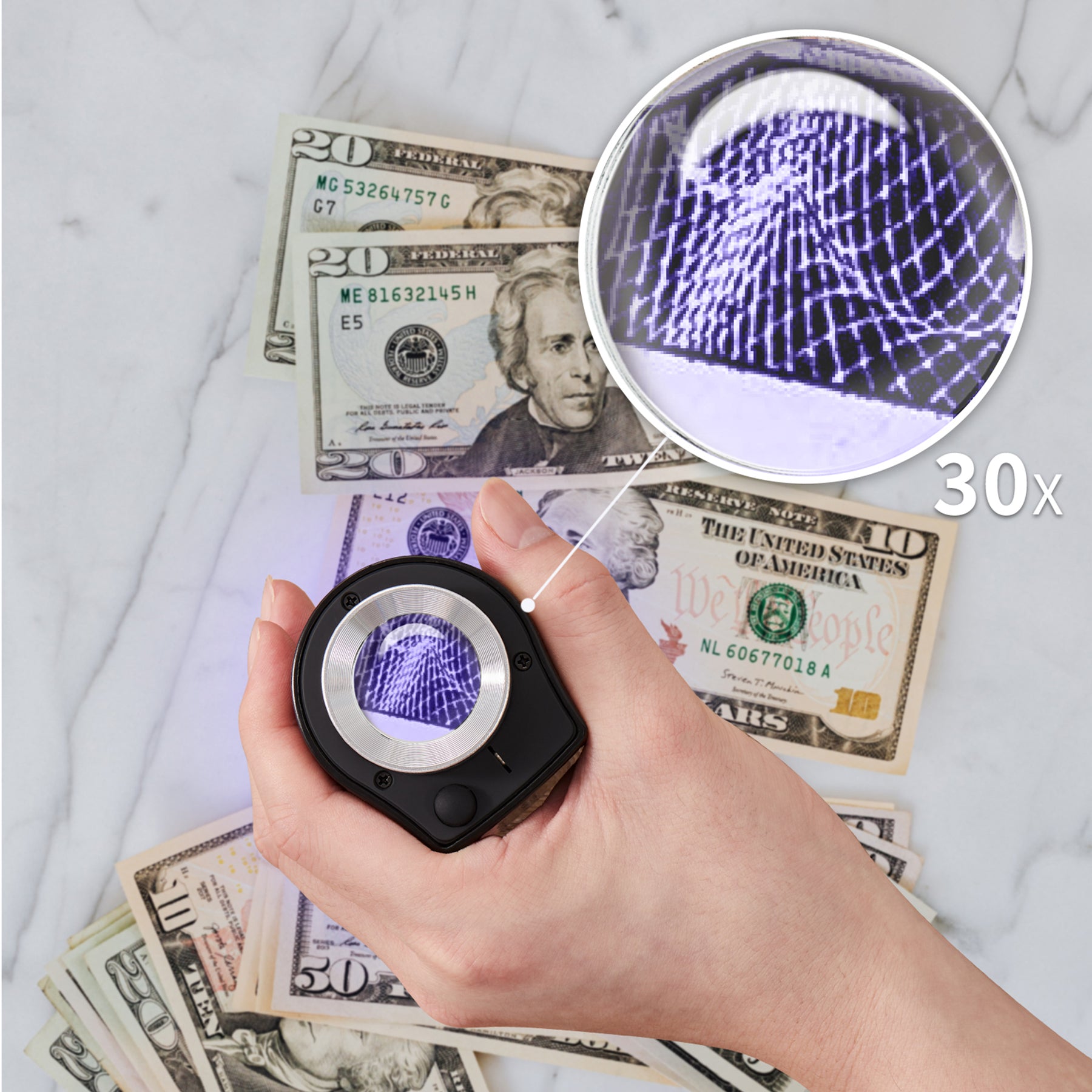 JARLINK 30X 60X Illuminated Jewelers Eye Loupe Magnifier Foldable Jewelry Magnifier with Bright LED Light for Gems Jewelry Coins Stamps Etc