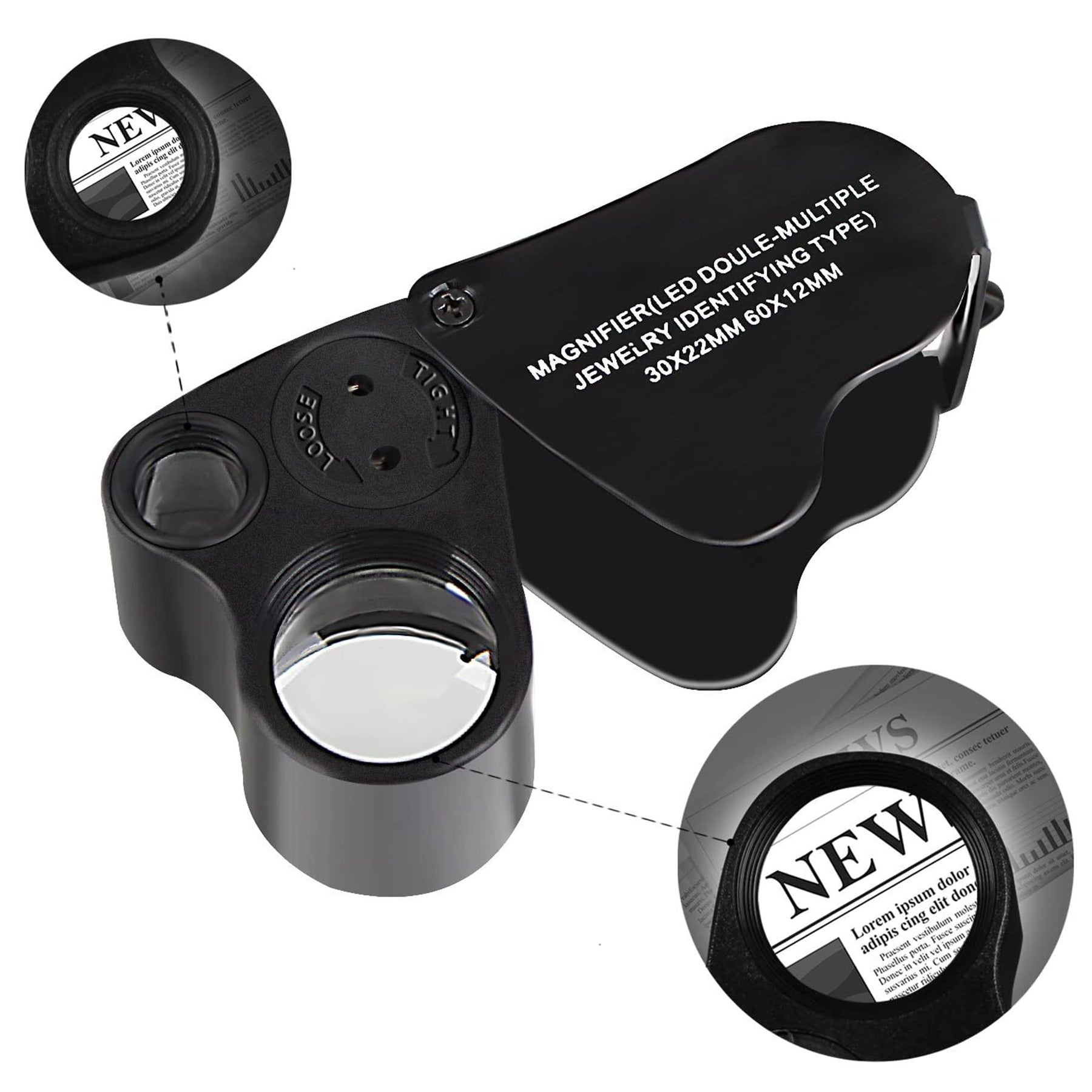MAXIMIZE Black Jeweler's Loupe with LED | Verified 12X-30X Magnification  Range & 25mm Lens | Sleek Metal Body | Plastic Hinged Case | Keychain Loop  